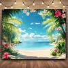 2D Tropical Flower Beach Backdrop Palm Tree Ocean Photography Background