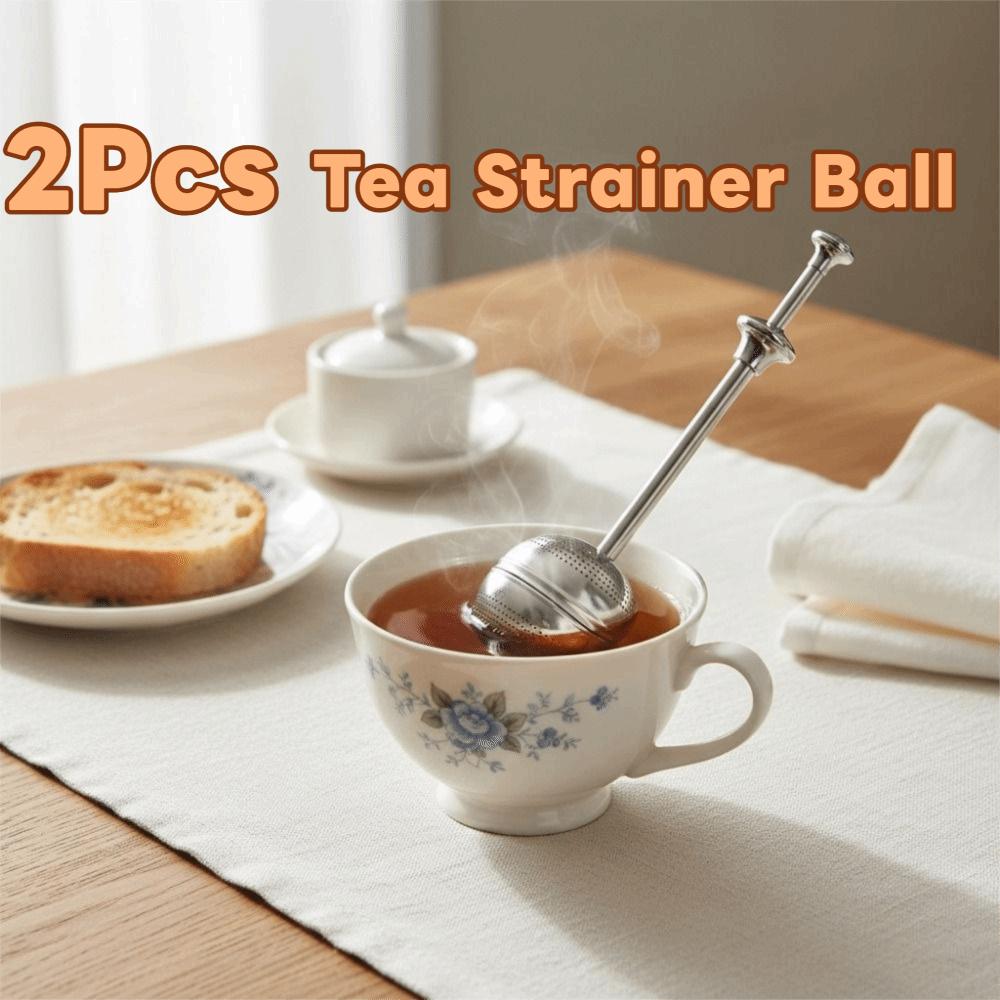 2PCS Fine Mesh Long Handle Tea Strainer Ball 304 Stainless Steel Tea Filter Office