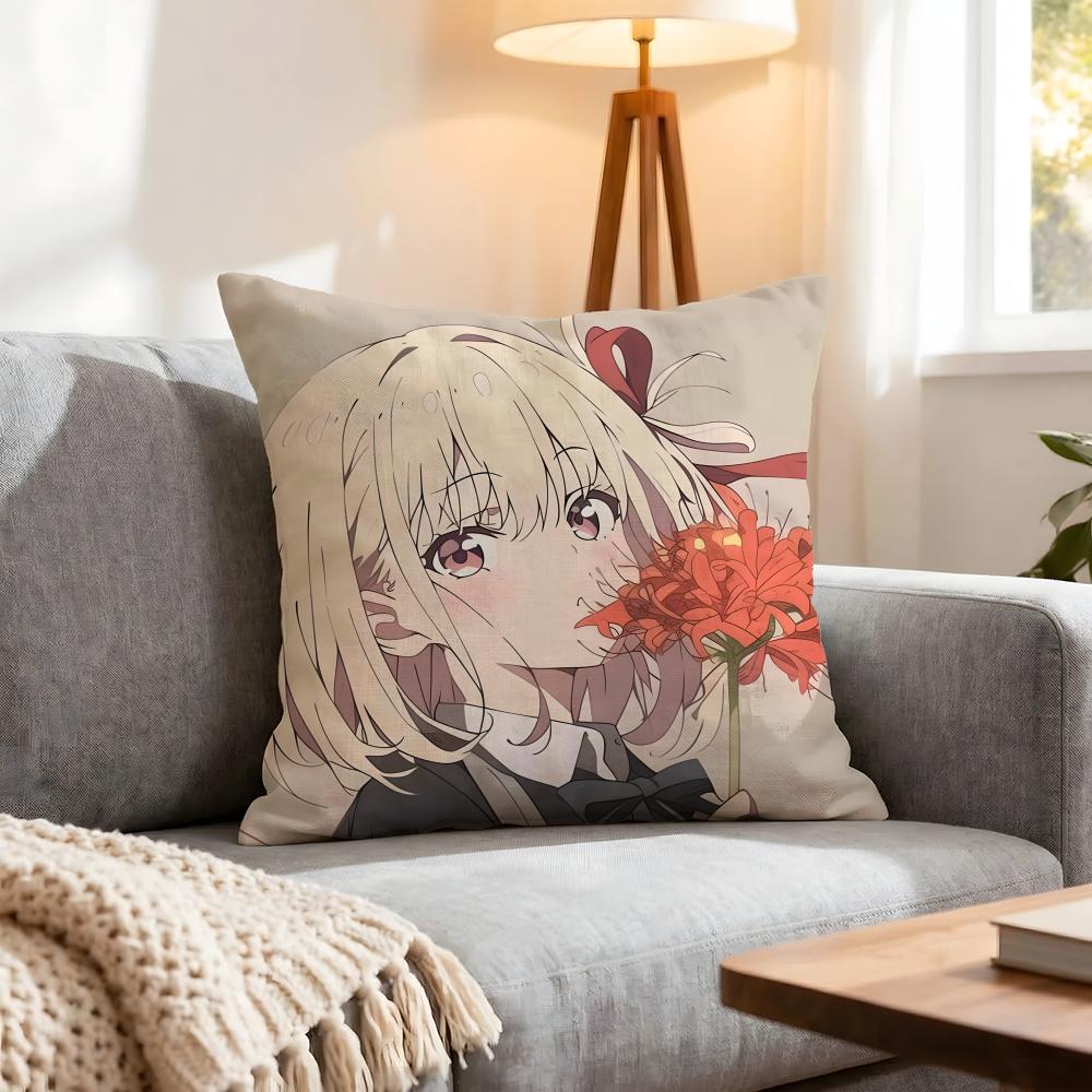 Anime Lycoris Recoil Cushion Cover 1Pcs Decorative Covers Soft Cushion Case For Sofa Couch Decor 40X40 45X45 Pillowcases