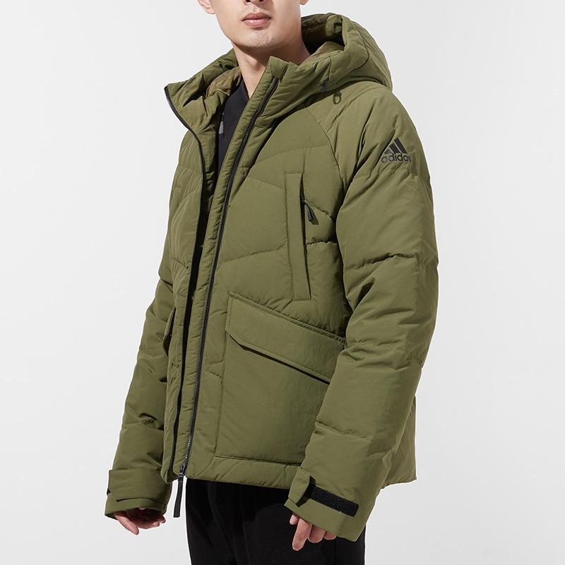 Adidas Big Baffle Adjustable Stretch Hooded Down Jacket Men Outerwear Green GT6535