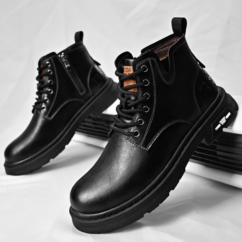 High Top Male Motocross Boots New Fashion Mens Leather Shoes Motorcycle Ankle  Boots for Men Warm Plush Fur Winter Boots