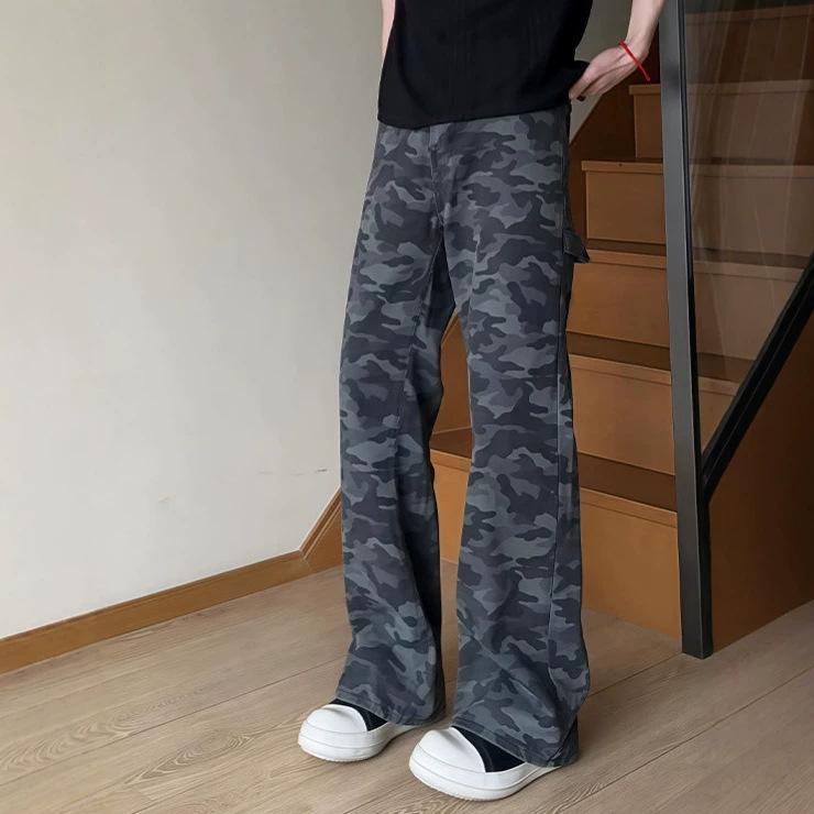 Autumn American High Street Logging Camouflage Jeans Men's Slim-fitting and Thin Tooling Pants Straight-leg Micro-pull Pants