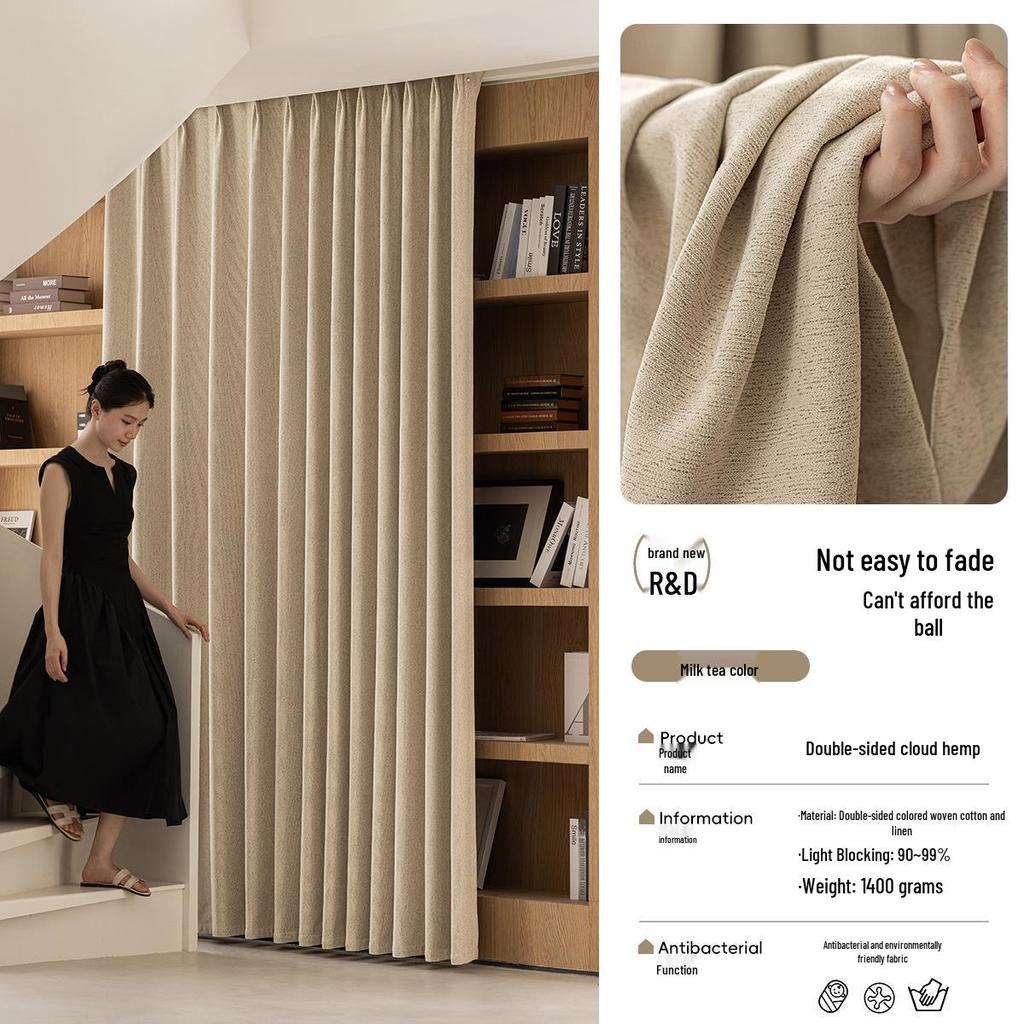 Double-Sided Cream Cotton Linen Blackout Curtains - High-End Feel for Bedroom & Living Room