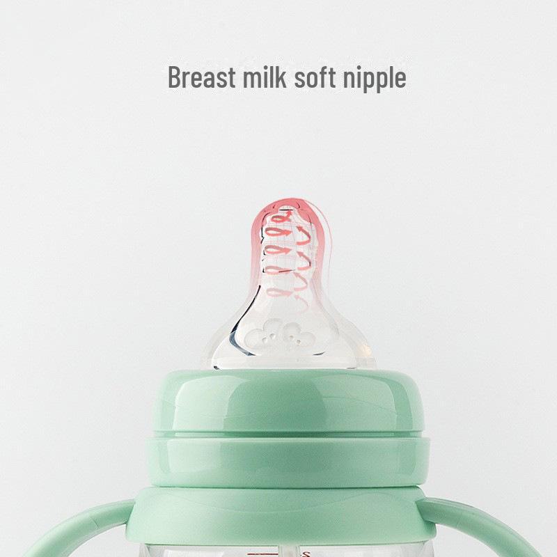 Biberon anti-colici cu gura largă Baohui Babixiang cu mâner și paie