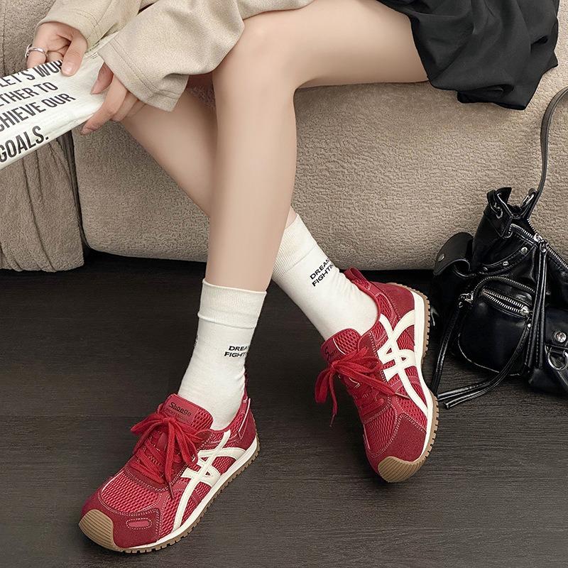 Retro Forrest Gump Shoes Women's Autumn 2025 New Leather Mesh Breathable Versatile Comfortable Color Matching Casual Sports Shoes