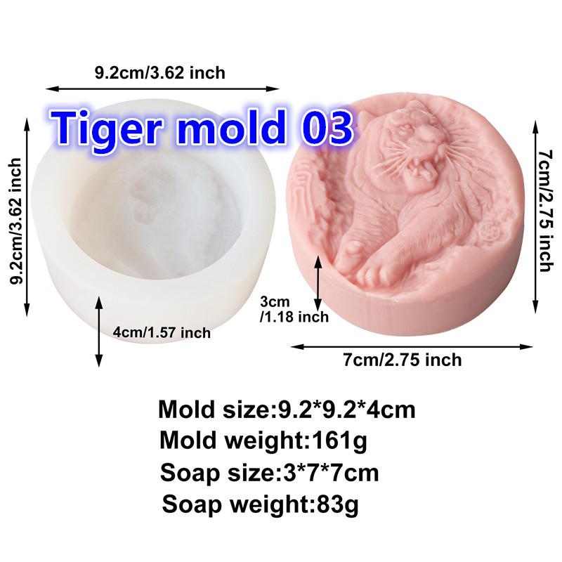 3D Relieff Tiger Ulvehode Modellering Såpeform Dyr Silikonform DIY Duftsåpe Håndlagde Gips Håndverk Hjemmedekorasjon