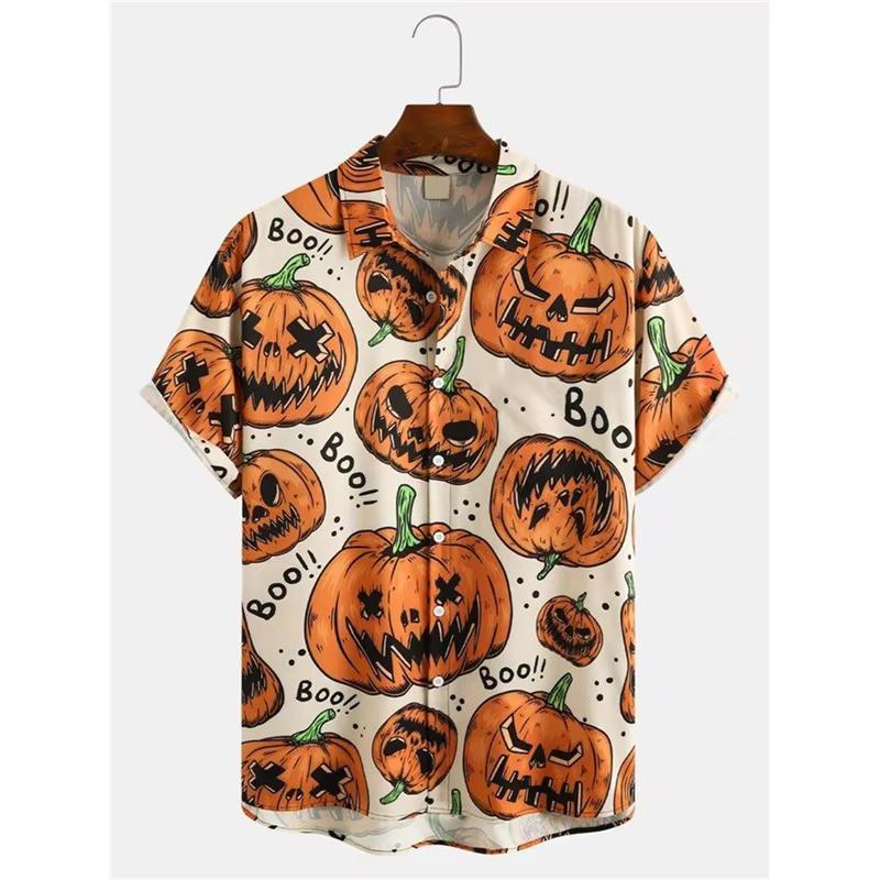Unisex 26 Fashionable Halloween Shirts for Men and Women in Cute Style Party and Festival Tops Pumpkin Head Printed Short Sleeves