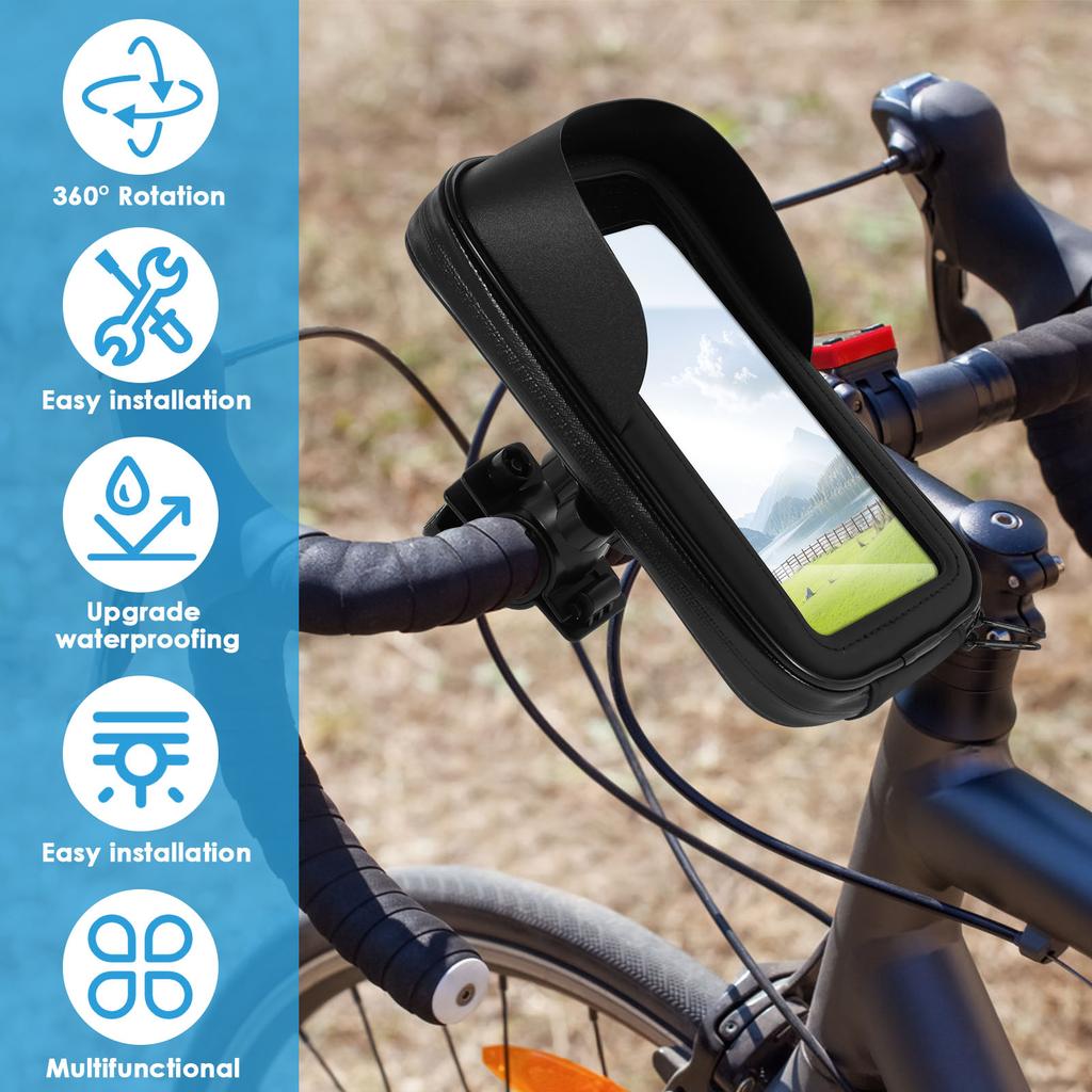 Bike Phone Holder Bag 6.5inch Waterproof Bike Handlebar Bag 360° Rotatable Bike Phone Holder Bag Bike Accessories for Phones