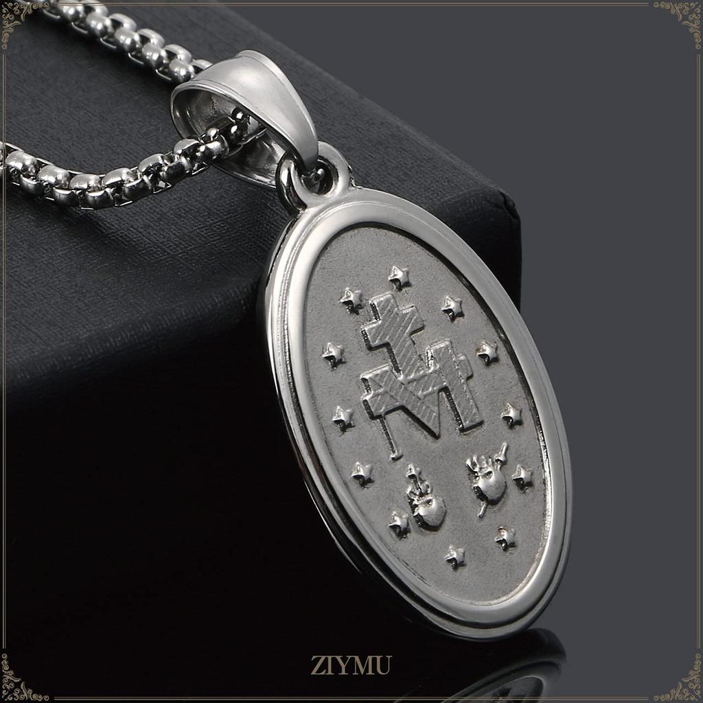 [ZIYMU] Virgin Mary Miraculous Medal Pendant Necklace, Venetian Chain, Men's, 50cm, Silver zm-p-051