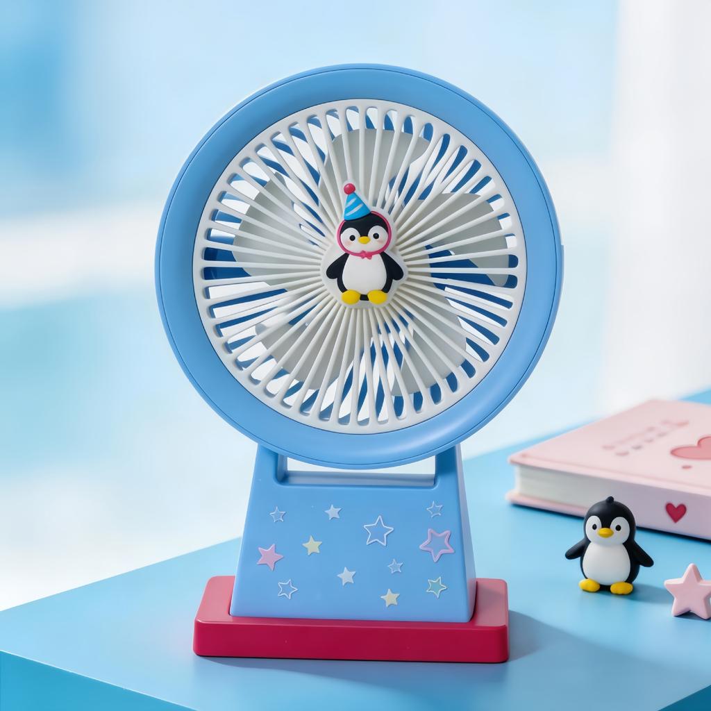 Cute Cartoon Desktop Small Fan with Adjustable Angle and Three-speed Settings for Cooling and Temperature Reduction. Charging Fan.