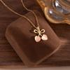 Cherry Cat's Eye Necklace: Luxury Bow Pendant, Titanium Steel Clavicle Chain for Women