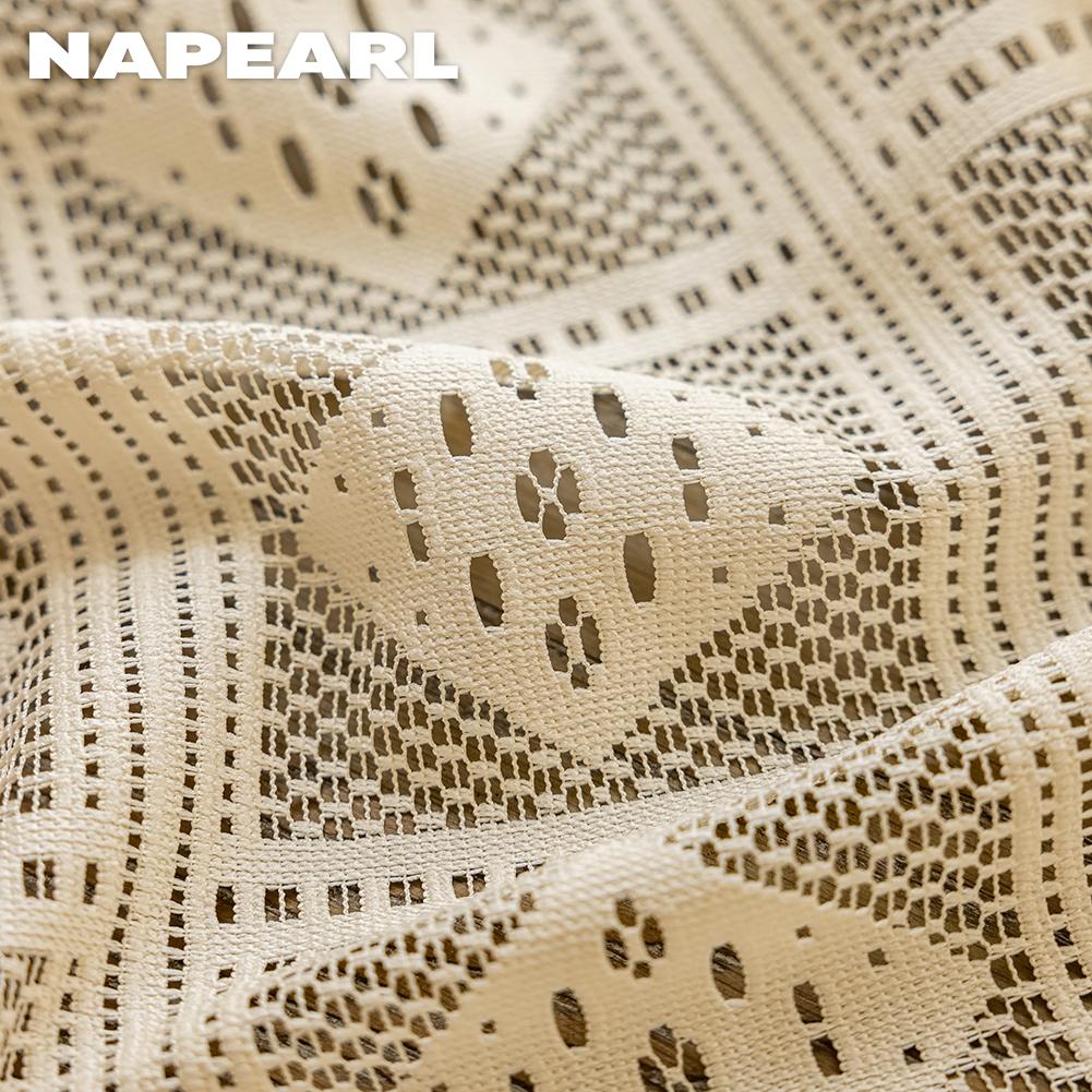1ks NAPEARL 10-20% zatemnění Francouzský retro jednobarevný dutý diamantový mřížkový okraj Průsvitný závěs pro obývací pokoj Ložnice Balkon Domácí Dekor