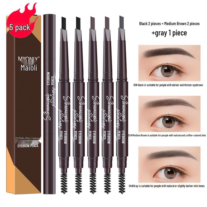 Maiouli 3D Smudge-Proof Multi-Effect Eyebrow Pencil - Beginner-Friendly Double-Ended Triangle Shape.