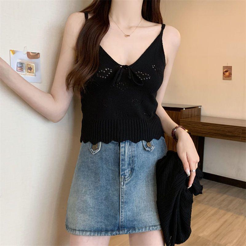 Knitted Camisole Vest for Women In Summer Sleeveless Sexy Short Style Inner Top Base Shirt