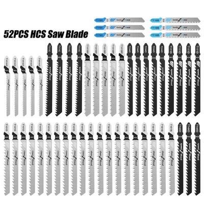 52pcs Reciprocating Jigsaw Blades Set T-Shaft HCS Assorted Jig Saw Blades For Wood Metal Plastic Pipe Cutting Woodworking Tool