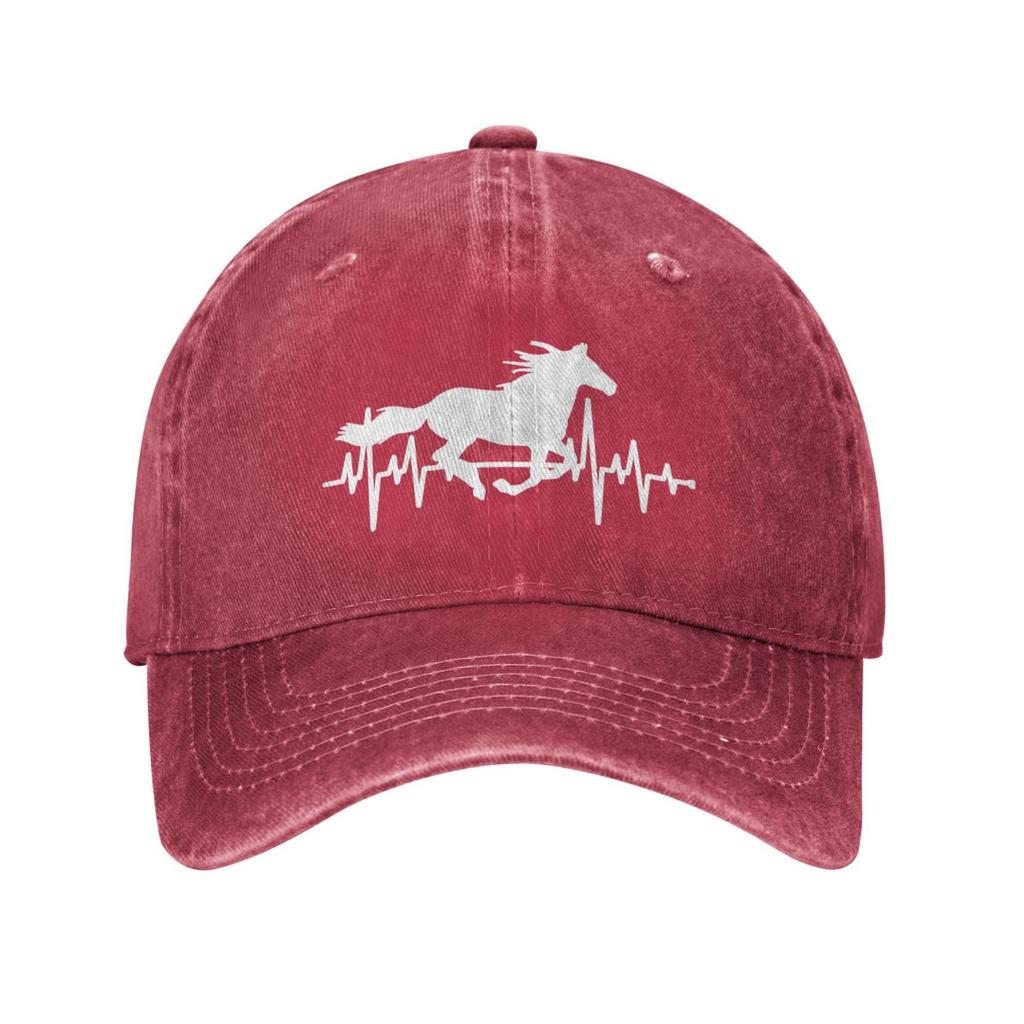 Women’s Horse Heartbeat Hat, Adjustable Vintage Washed Baseball Cap for Dad and Mom