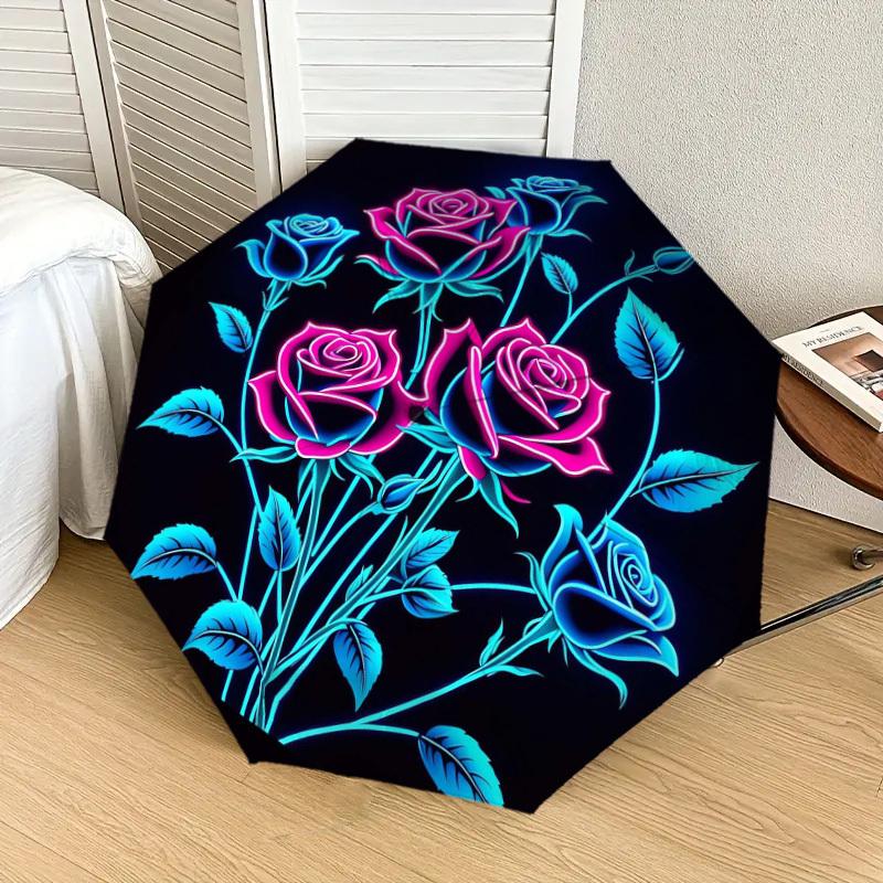 1pc Neon Roses Glow Artwork Umbrella with Plastic Handle,Suitable for All Seasons Home Travel Outdoor UmbrellaDD789