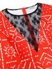 AOMEI Printed Long Party Dresses for Women Red Black Lace Patchwork O Neck  See Through Vintage Elegatn Celebrate Occasion Gowns Retro