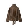 Womens 2026 Suede-Texture Belted Oversized Jacket Streetwear Style Long Sleeve Stand Collar