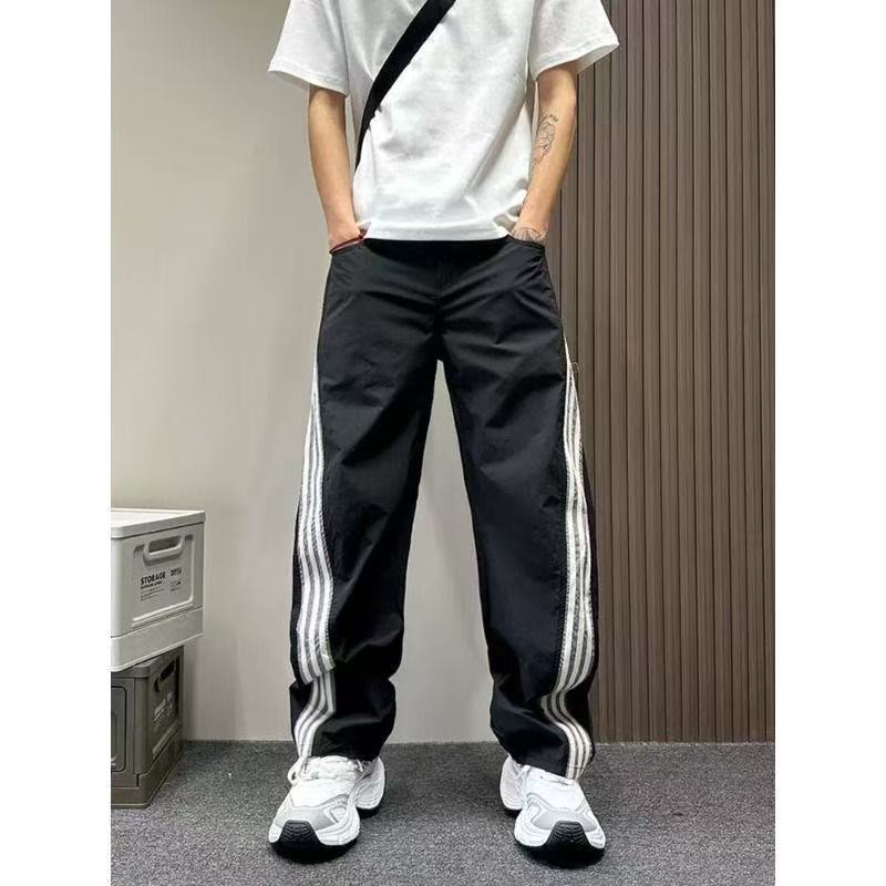 American trendy brand contrasting color striped quick-drying scimitar casual pants men's summer thin versatile loose straight sweatpants