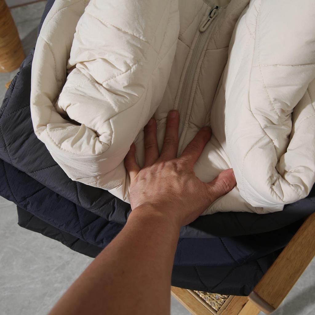 Men's Hooded Cotton Jacket with Mulberry Silk, Diamond Pattern, Winter Casual Outerwear.