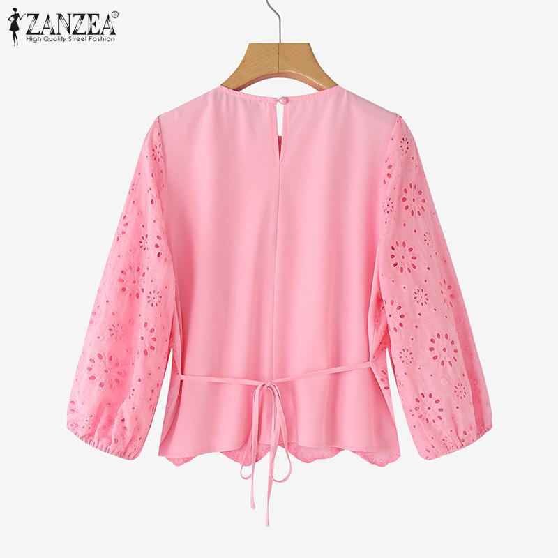 ZANZEA Blusa casual da donna con ricami in pizzo patchwork a maniche 3/4