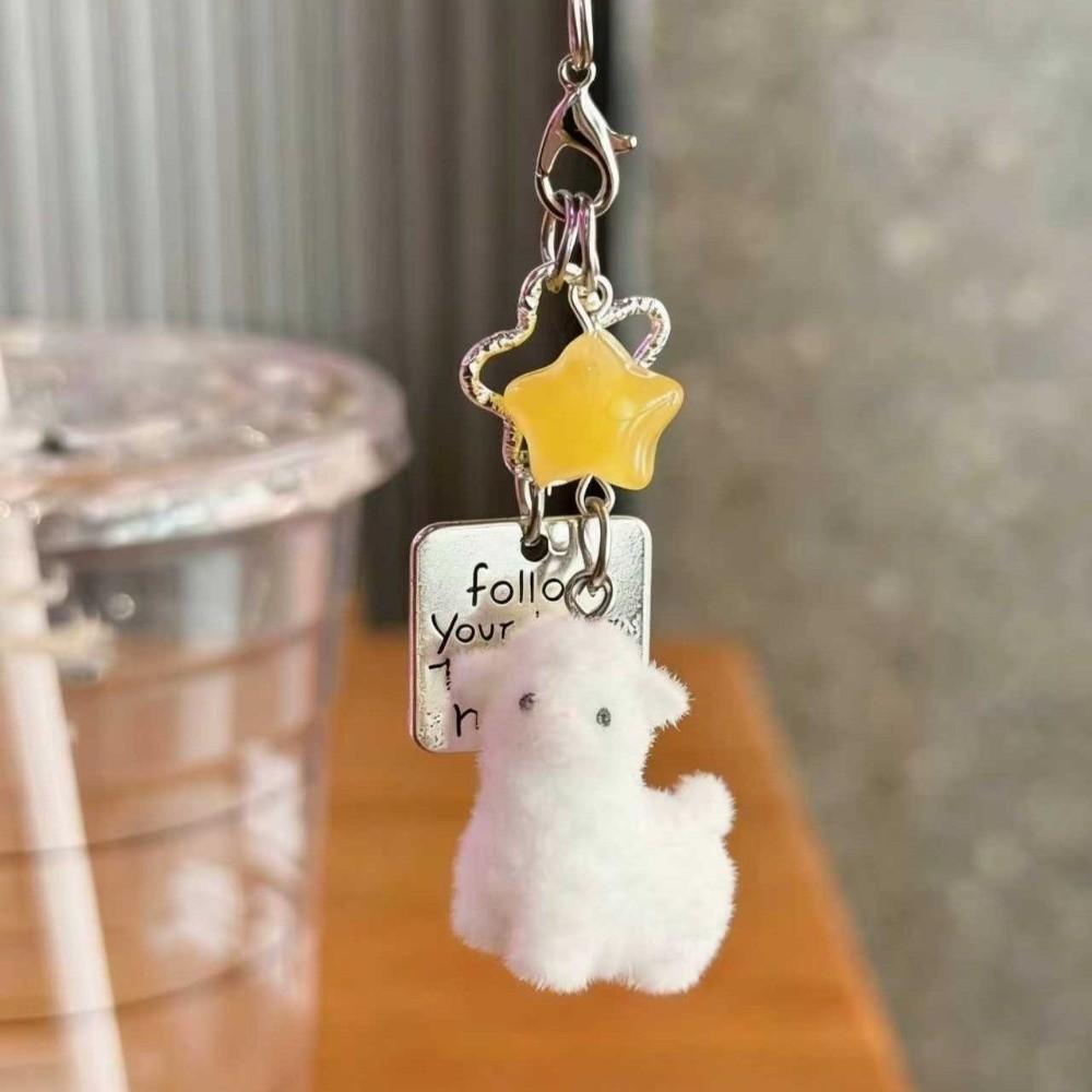 with Yellow Star Flocking Dog Keychain White Animal Pendant New Lamb Bag Charm Handbag Charm