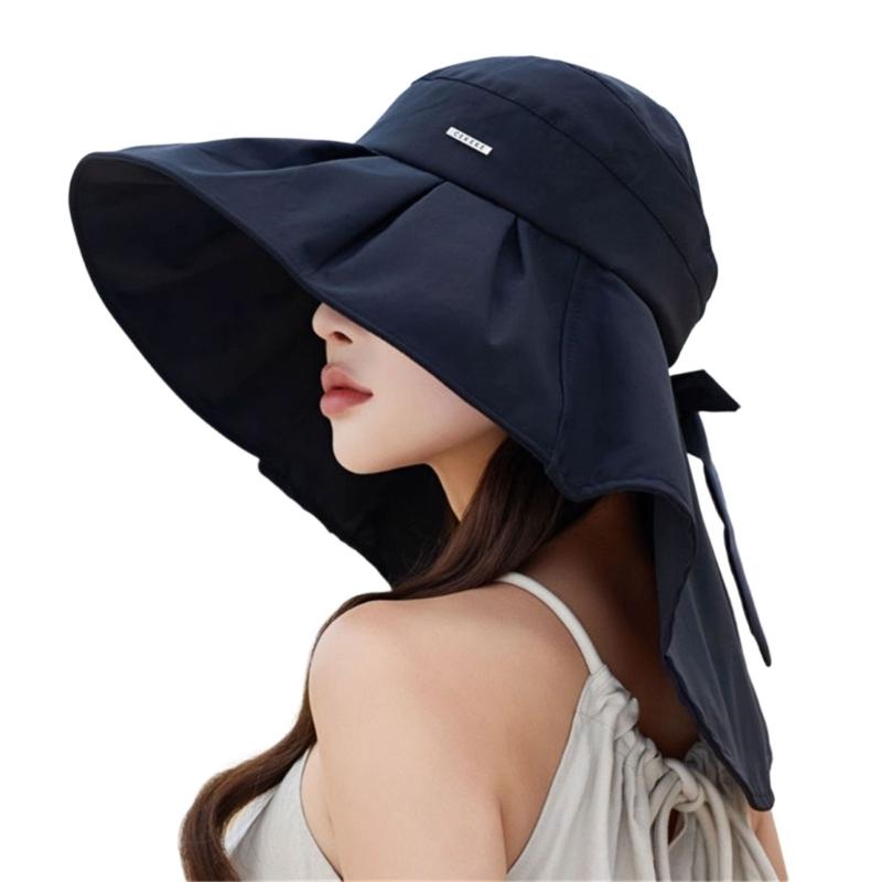 Wide Brims Sunproof Fisherman Hat With Open Top Design Bowknot Neck Cover For Women Outdoor Activity Fishing Camping