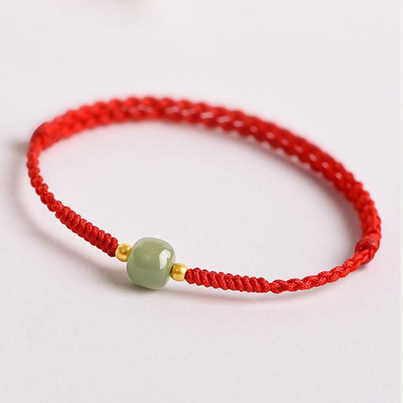 Natural Hetian Jade Transfer Lucky Bead Bracelet Anklet Ornament Accessorie Rope Tie Foot Friend Gift Red Rope Simple Personalit