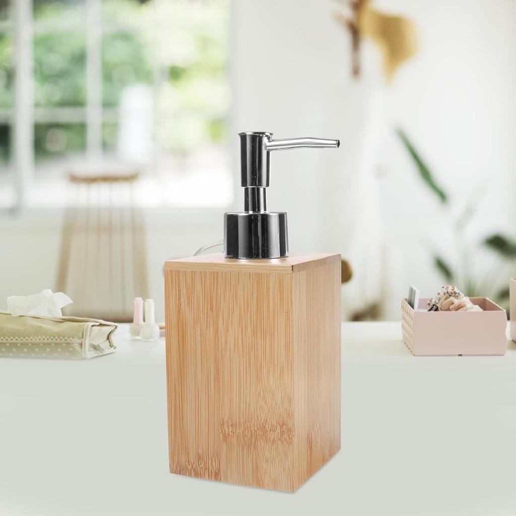 IMIKEYA Hand Bottle Bamboo Soap Dispenser for Kitchen and Bathroom Wooden Pump Bottle, 16.5X7X7CM, YP21B9F22ZO11GQ14X