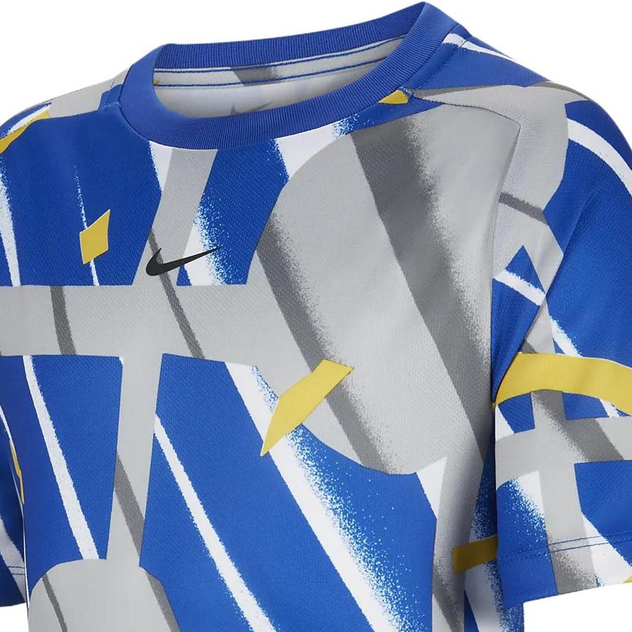 Nike Dri-FIT Multi Logo Printed Striped Crew Neck Short Sleeve T-Shirt Kids Tops Blue FD3930-480