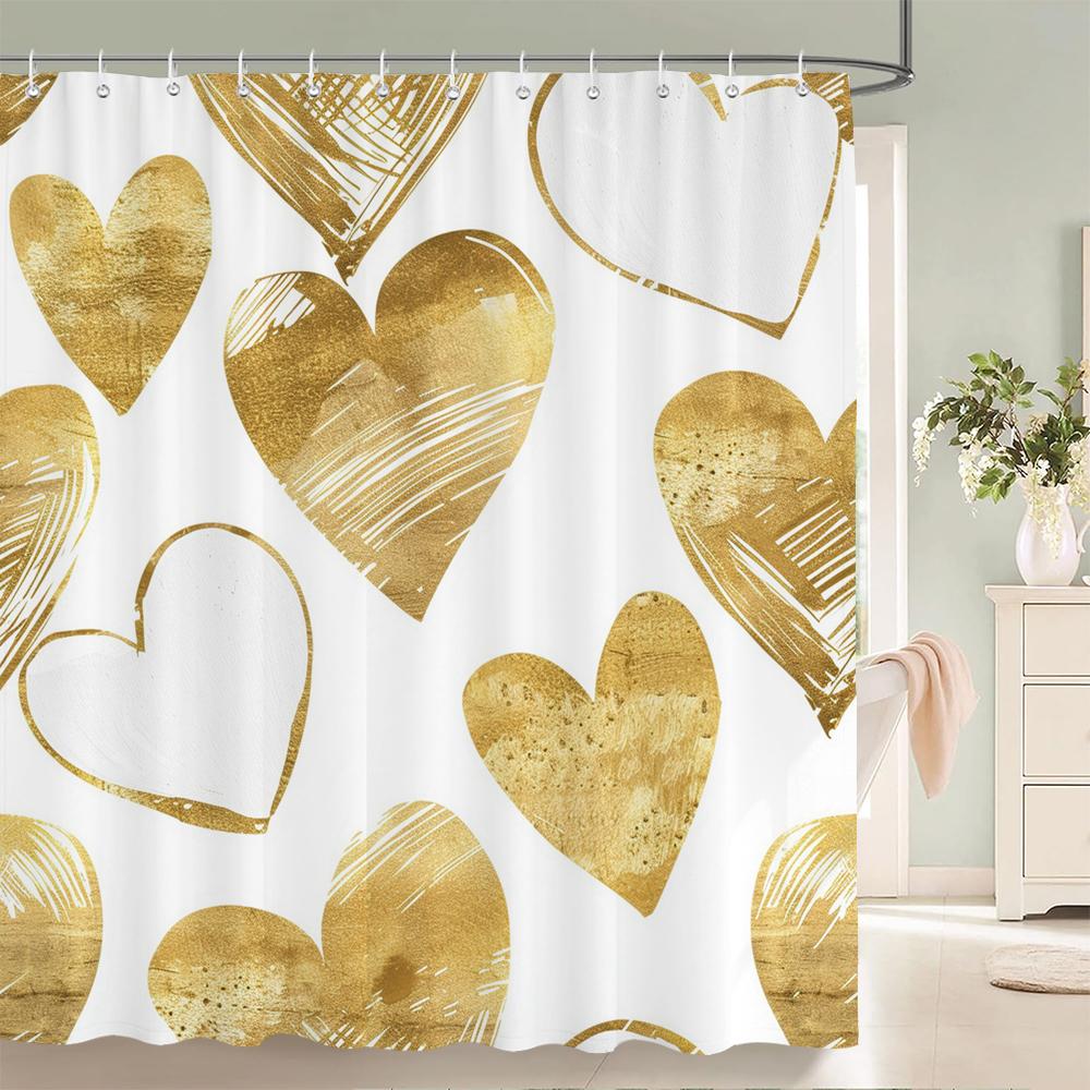 Heart-shaped Pattern Shower Curtain Fabric Shower Curtains for Valentine's day Bathroom Decor Pink Love style Shower Curtains