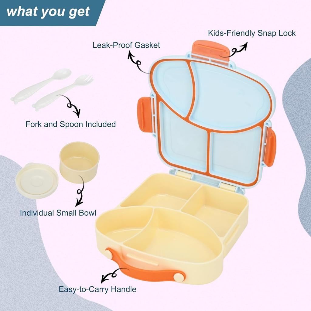 Bento Box for Kids School Lunch Box with Utensils and A Dipping Bowl Leak-Proof 4 Compartments with Carrying Handle