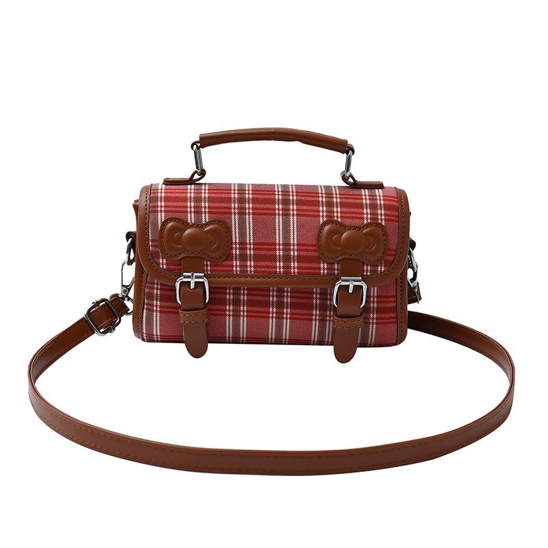 Korean ins small bag women 2025 new retro plaid portable pillow bag niche texture commuter messenger bag