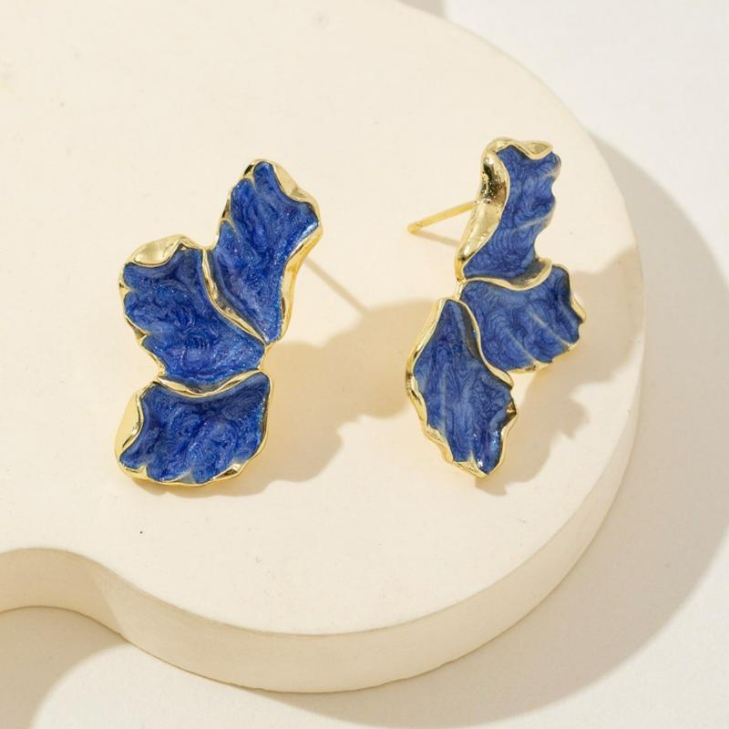 Fashion Irregular Post Earrings Metal Flower Leaves Studs Gold Color Plating Statement Jewelry For Women