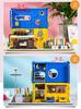 moin moin Dollhouse Miniature Handmade Kit Set French Cafe on a Midsummer Day France Retro Blue x Yellow Mobile Sales Vehicle Kitchen Car Medium Size