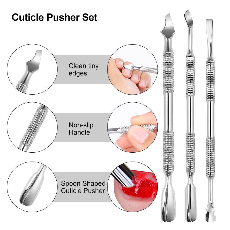 European-American Russian-Style Nail Technician Dual-End Cuticle Pusher and Groove Cleaner - Silver