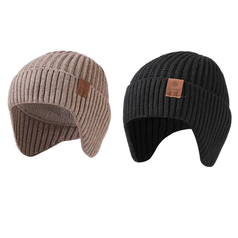 Ear Protection Knitted Hat Men's Wool Thick Big Head Warm Hat Sleeve Cap