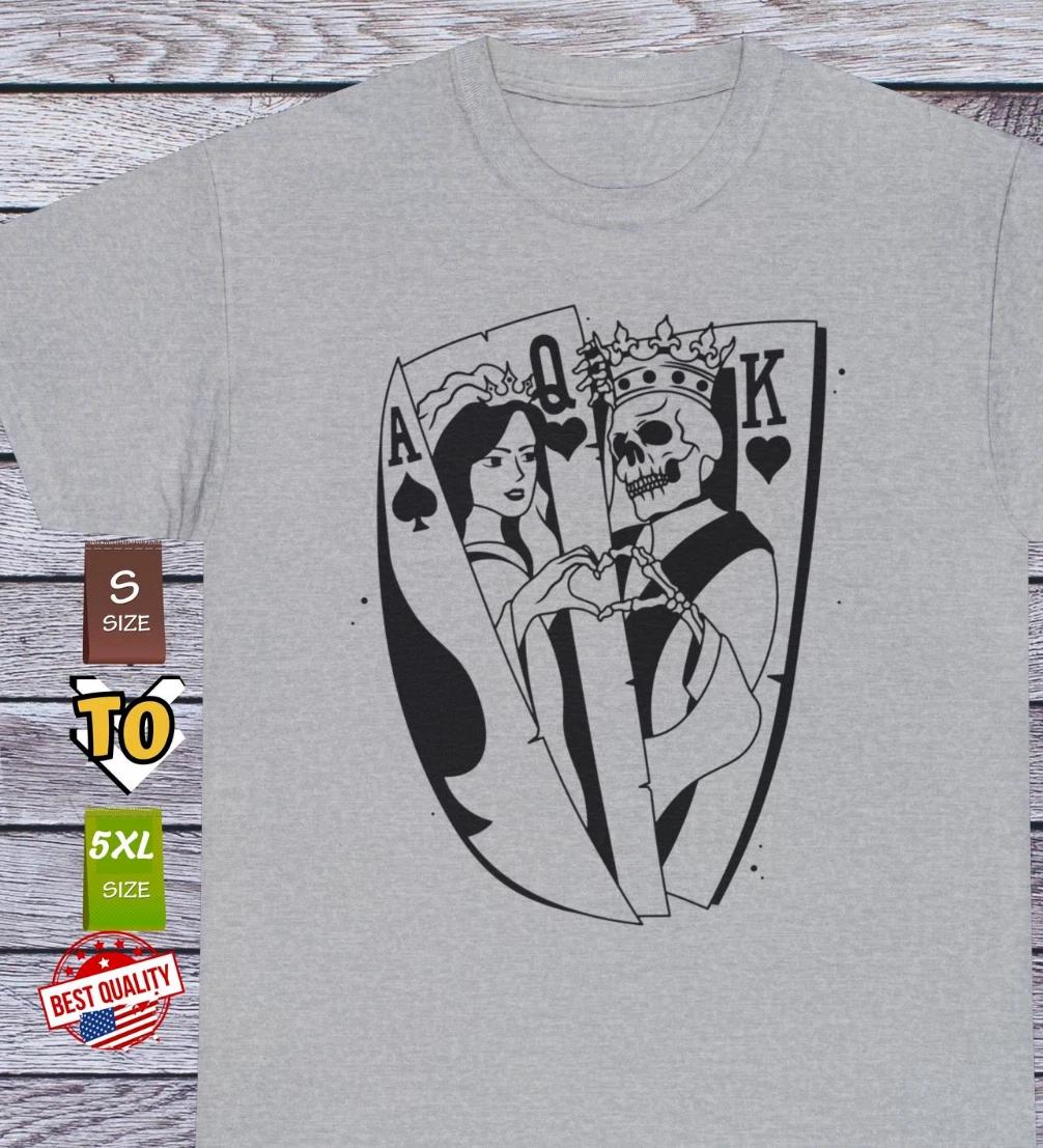 

Skeleton King of heart and Queen T Shirt, Vintage Poker Old School Clothing Tee L