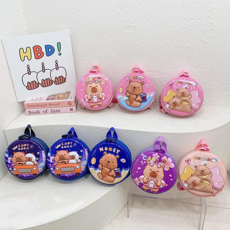 School Bag New Cartoon Hard Shell Small Round Bag Kapibara Cute Eggshell Small School Bag Boys and Girls Snacks Backpack