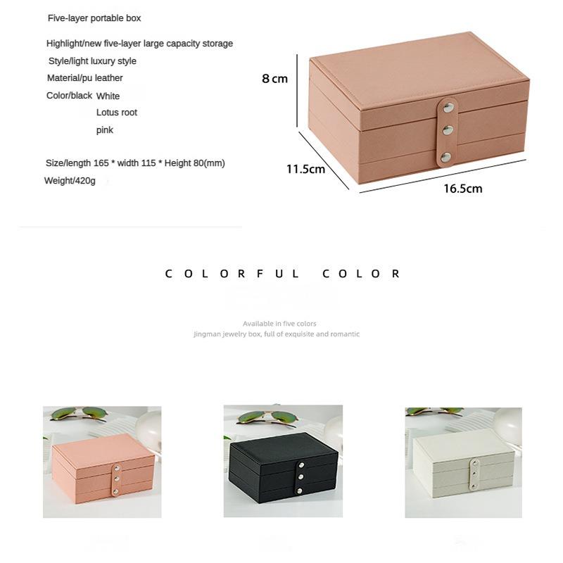 Boîte à Bijoux en Cuir Organisateur Rose Colliers Boucles d'Oreilles 5 Couches Boîte à Bijoux de Luxe Femmes Grande Capacité d'Affichage Multifonctionnel Vitrine de Rangement pour Ornements