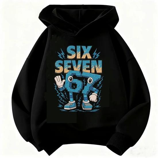 Funny 67 Pixel Cartoon Character Print Hoodie Kids Boys Girls Pullover Hooded Sweatshirt Casual Gaming Children Streetwear Tops