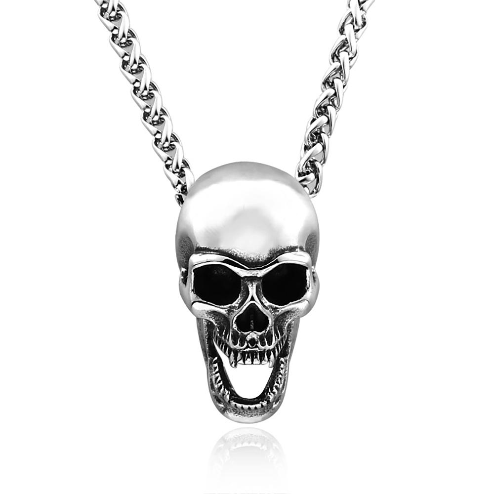 Gotische Hip Hop Totenkopf Anhänger Halsketten Für Männer Edelstahl Punk Mode Skelett Halskette Halloween Schmuck Geschenke Großhandel