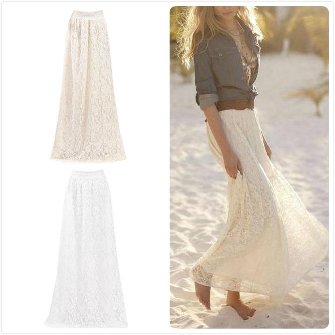 Women Long Wedding Maxi Beach Full Pleated Skirt Fashion Lace Tulle Boho Elegant Dress Summer S-XL
