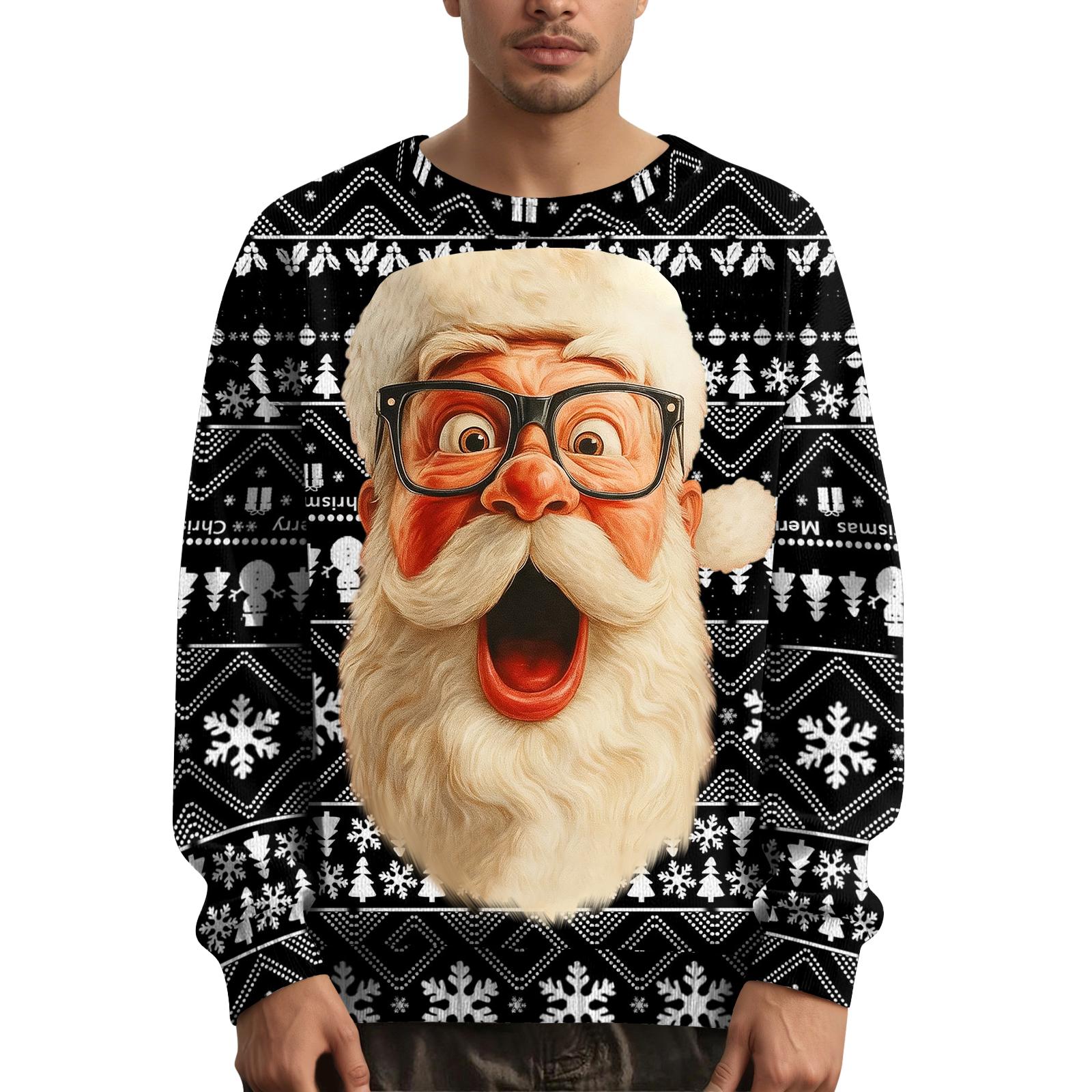 

Мужской рождественский свитер с принтованным воротником L чёрный