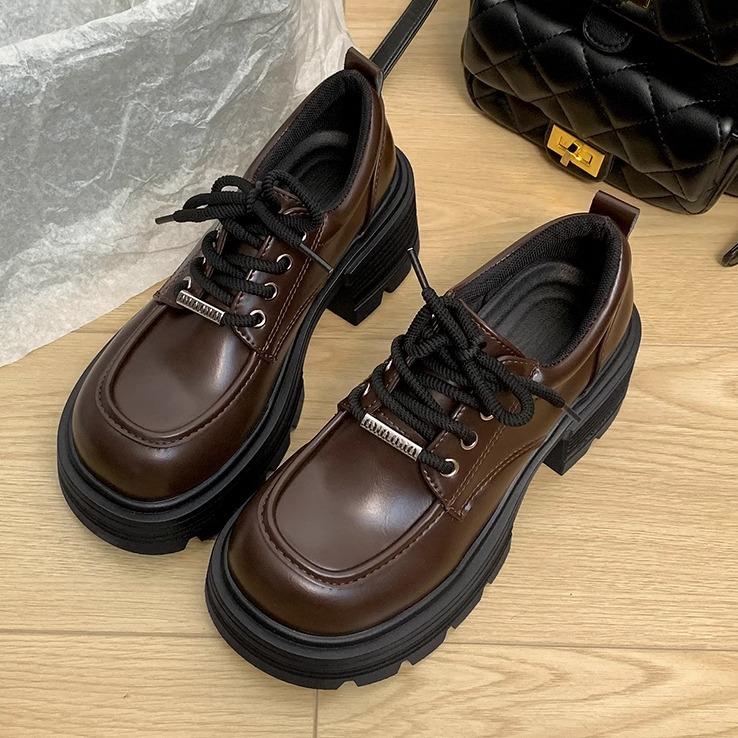 

Модный тренд черные туфли на толстом каблуке и платформе в британском стиле женские кожаные туфли 2025 года новые универсальные туфли Мэри Джейн для весны и осени 39 коричневый