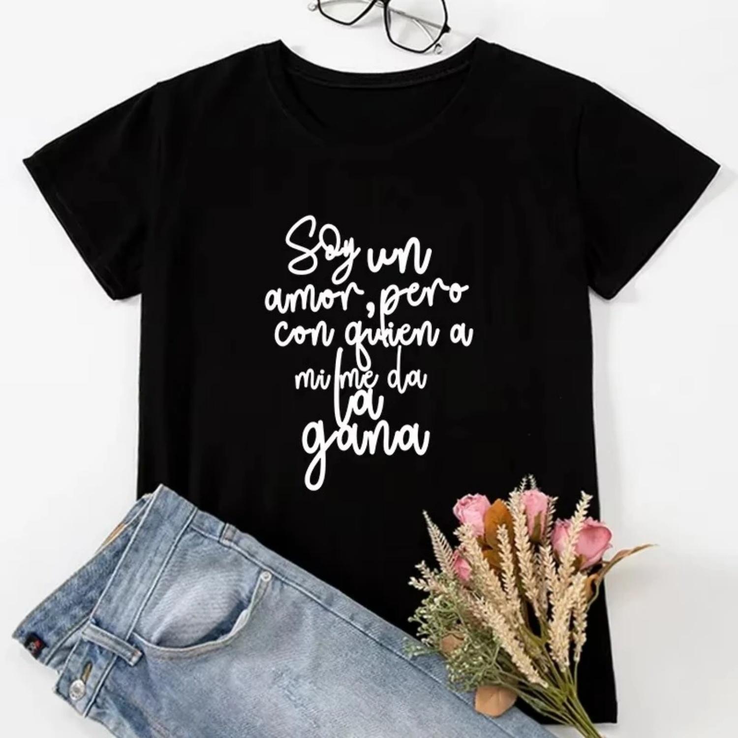 

Spanish Phrase Camiseta Mujer Short Sleeve Women T-shirts Aesthetic Graphic Print Oversize Clothes Lady Tshirt Mujer Camisetas S чёрный