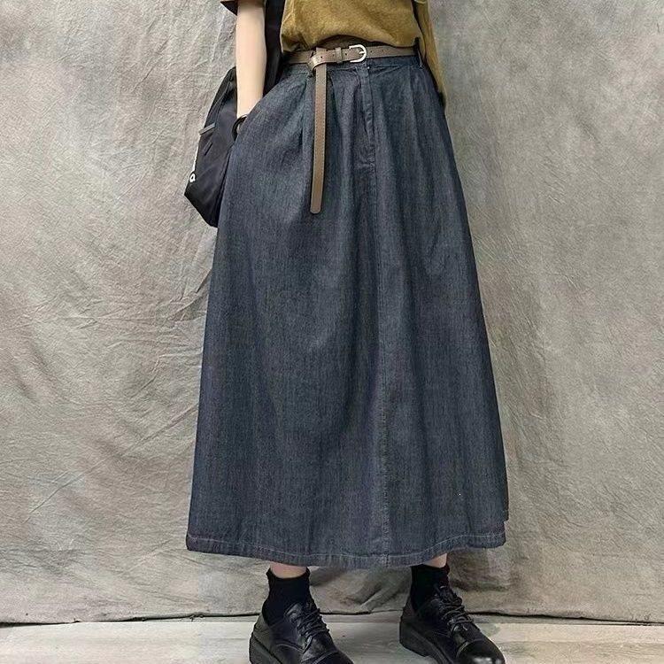 Cotton Blend High Waist Vintage Long Skirt For Women Spring Summer Casual Wear