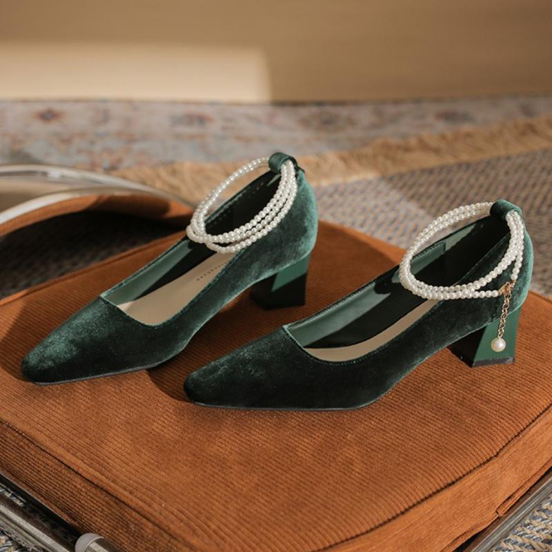 Luxury String Bead Ankle Buckle Design Pumps Women Cozy Shallow Pointed Toe Satin High Heel Sandals Elegant Evening Dress Shoes