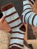 Retro Contrasting Striped Medium Tube Socks Children'S Autumn And Winter Warm Plush Boneless Stacking Socks Soft Waxy Letter Embroidered Cotton Socks